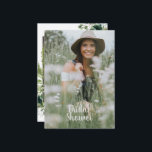 Rustic Wood Bride Photo Vrijgezellenfeest Kaart<br><div class="desc">Houthek. Koord lichten. Vloeiing en groen. Informatie op de achterkant.</div>