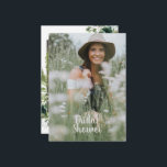 Rustic Wood Bride Photo Vrijgezellenfeest Kaart<br><div class="desc">Houthek. Koord lichten. Vloeiing en groen. Informatie op de achterkant.</div>