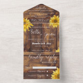 Rustic Wood Bright Sunflower Monogram Weddenschap All In One Uitnodiging (Binnen)