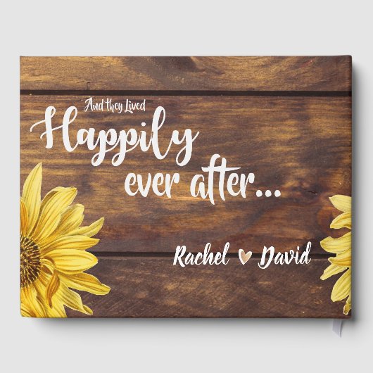 Rustic Wood Bright Yellow Sunflower Wedding Gastenboek (Achterkant)
