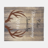 Rustic Wood Brown Deer Antlers Familienaam Fleece Deken (Voorkant (Horizontaal))