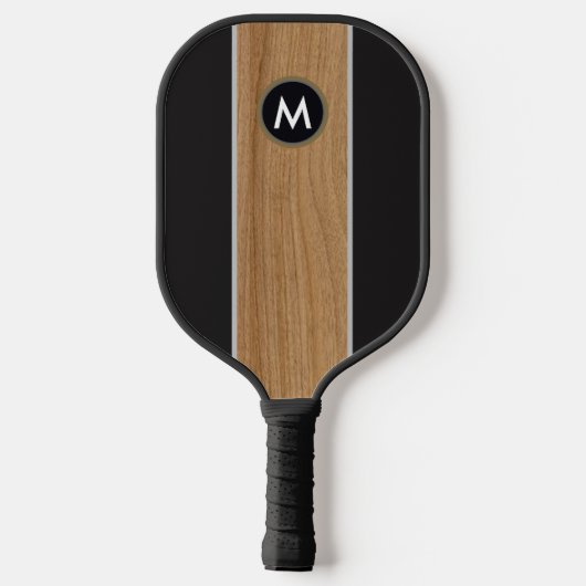Rustic Wood Brown Stripe op zwart monogram Pickleball Paddle (Achterkant)