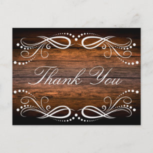Rustic Wood Brown White Floral  Dank je Briefkaart