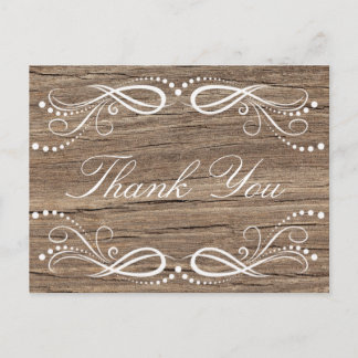 Rustic Wood Brown white Floral Vintage Thank You Briefkaart