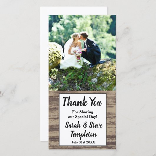 Rustic Wood bruiloft foto Dank u Bedankkaart (Voorkant / Achterkant)