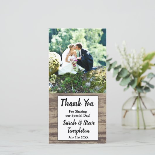 Rustic Wood bruiloft foto Dank u Bedankkaart (Staand voorkant)