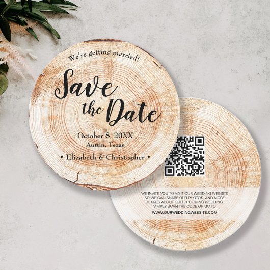 Rustic Wood bruiloft met QR-code bruiloft website Kaart