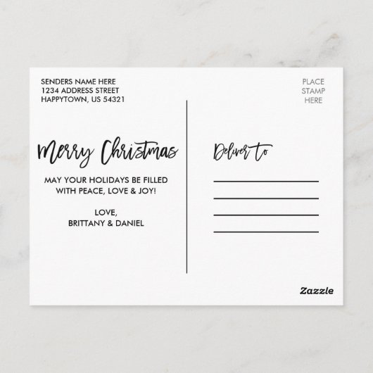 Rustic Wood Brush Script 3 Fotopaar kerstmis Briefkaart (Achterkant)