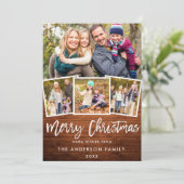 Rustic Wood Brush Script 4 FotoKerstmis Feestdagenkaart (Staand voorkant)