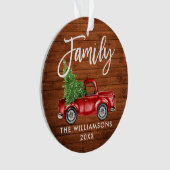 Rustic Wood Brush Script Family Red Truck Ornament (voorkant)