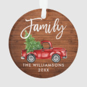 Rustic Wood Brush Script Family Red Truck Ornament (achterkant)