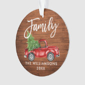 Rustic Wood Brush Script Family Red Truck Ornament (voorkant)