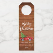 Rustic Wood Brush Script Kerstmis  Truck Flessenhanger (Voorkant)