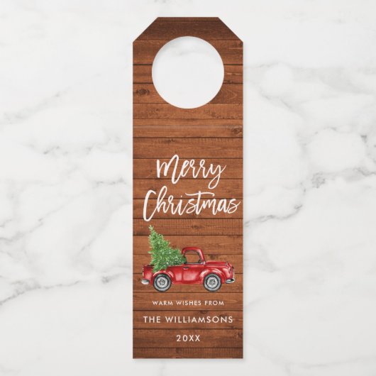 Rustic Wood Brush Script Kerstmis  Truck Flessenhanger (Voorkant)
