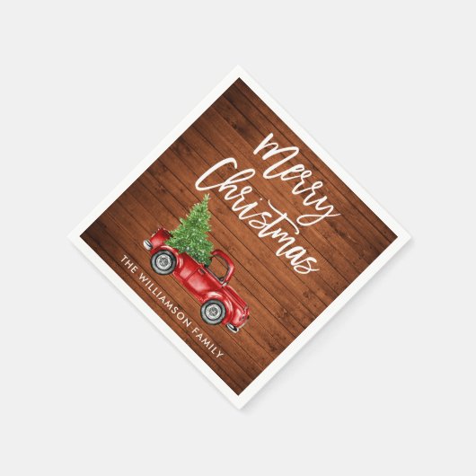 Rustic Wood Brush Script Kerstmis  Truck Servet (Hoek)