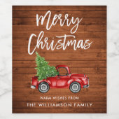 Rustic Wood Brush Script Kerstmis Truck Wijn Etiket (Enkel label)