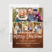 Rustic Wood Brush Script Merry Kerstmis 4 Foto Briefkaart (Voorkant / Achterkant)