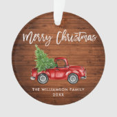 Rustic Wood Brush Script  Red Truck Ornament (voorkant)
