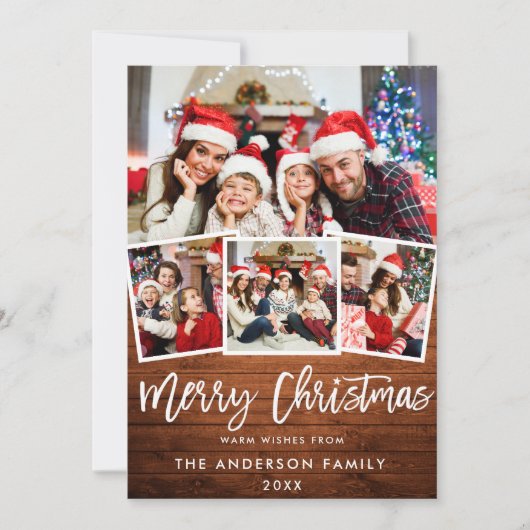 Rustic Wood Brush Script Star 4 Kerstmis foto Feestdagenkaart (Voorkant)