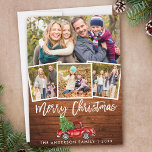Rustic Wood Brush Script  Truck 4 Foto Feestdagenkaart<br><div class="desc">Rustic Wood Brush Script Waterverf  Red Truck met kerstboom 4 Fotoserie Vrolijk kerstfeest Kaart</div>