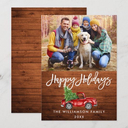 Rustic Wood Brush Script  Truck Happy Feestdagenkaart (Voorkant / Achterkant)