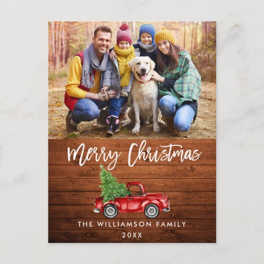 Rustic Wood Brush Script Truck Kerstmis Briefkaart (Voorkant)