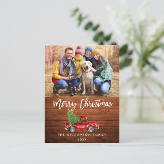Rustic Wood Brush Script  Truck Kerstmis Briefkaart (Staand voorkant)