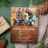 Rustic Wood Brush Script Truck Kerstmis Briefkaart