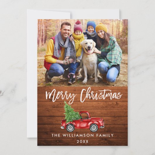 Rustic Wood Brush Script  Truck Kerstmis Feestdagenkaart (Voorkant)