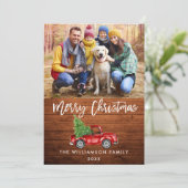 Rustic Wood Brush Script Truck Kerstmis Feestdagenkaart (Staand voorkant)