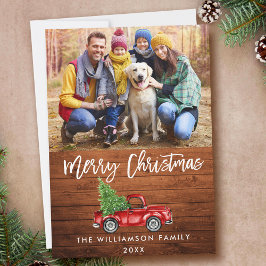 Rustic Wood Brush Script  Truck Kerstmis Feestdagenkaart