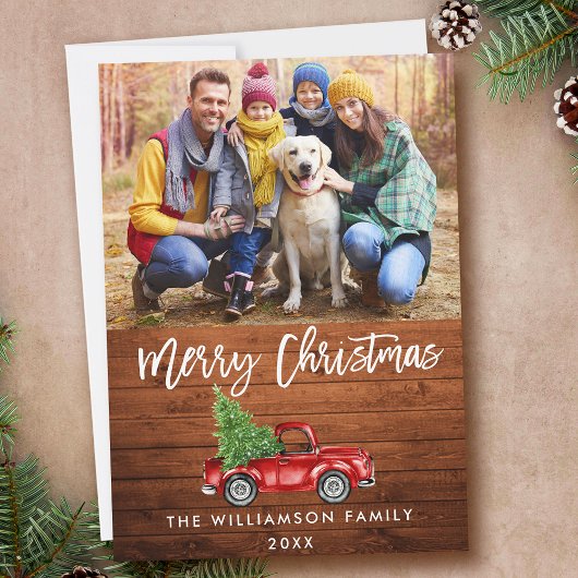 Rustic Wood Brush Script Truck Kerstmis Feestdagenkaart