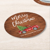 Rustic Wood Brush Script  Truck Kerstmis Ronde Kartonnen Onderzetter (Gebogen)