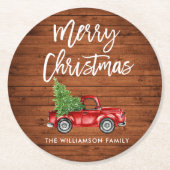 Rustic Wood Brush Script  Truck Kerstmis Ronde Kartonnen Onderzetter (Voorkant)
