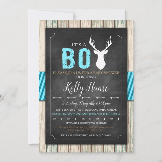 Rustic Wood Buck Boy Baby shower Uitnodiging (Voorkant)