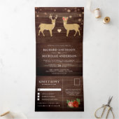Rustic Wood Buck en Doe Romantische Herten Huwelij Drieluik Uitnodiging (Binnen)