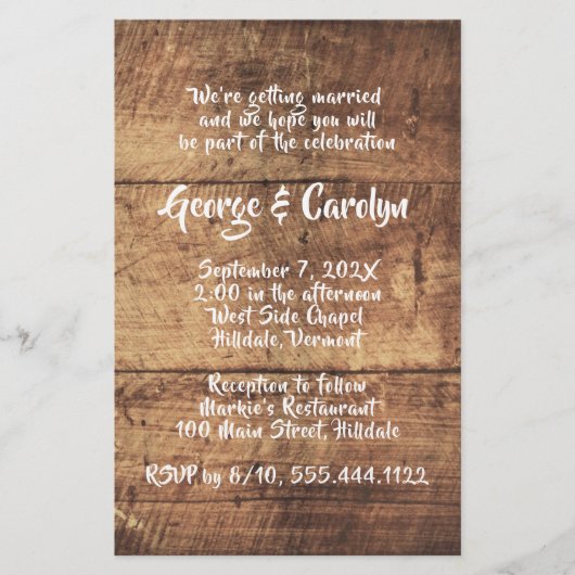 Rustic Wood Budget Wedding Ceremonie Uitnodigingen Flyer (Voorkant)