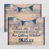 Rustic Wood Bunting Banner Save the Date Briefkaar Aankondigingskaart (Voorkant / Achterkant)