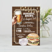 Rustic Wood Burger Brew en Luier te Baby shower Kaart (Staand voorkant)