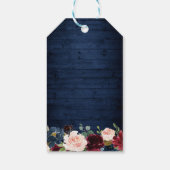 Rustic Wood Burgundy Blue Floral Weddenschap Cadeaulabel (Achterkant)
