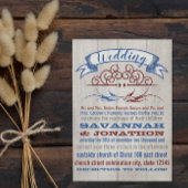 Rustic Wood Burgundy Blue  Lovebird Wedding Kaart