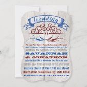Rustic Wood Burgundy Blue Lovebird Wedding Kaart (Voorkant)
