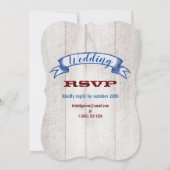 Rustic Wood Burgundy Blue Lovebird Wedding Kaart (Achterkant)