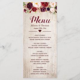 Rustic Wood Burgundy Blush Floral Wedding Menu
