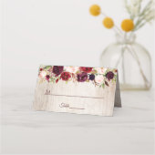 Rustic Wood Burgundy Blush Floral Wedding Table Plaatskaartje (Voorkant)
