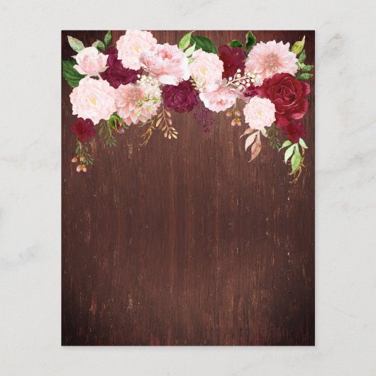 Rustic Wood Burgundy Blush Pink Rose Mason Jar Flyer (Achterkant)