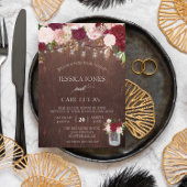 Rustic Wood Burgundy Blush Pink Rose Mason Jar Kaart