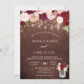 Rustic Wood Burgundy Blush Pink Rose Mason Jar Kaart (Voorkant)