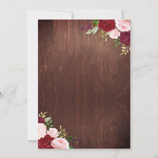 Rustic Wood Burgundy Blush Pink Rose Mason Jar Kaart (Achterkant)