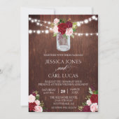 Rustic Wood Burgundy Blush Pink Rose Mason Jar Kaart (Voorkant)